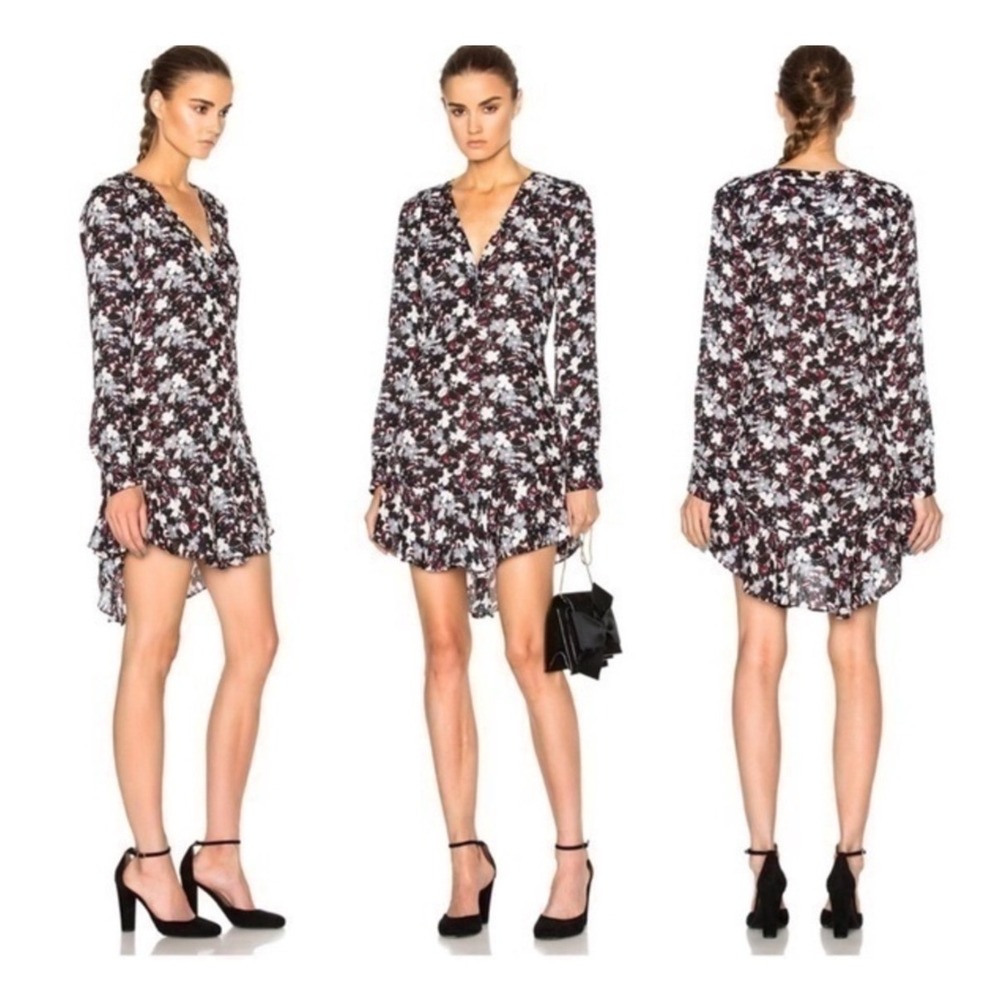 Veronica Beard Floral Franklin Silk Mini Dress Navy Red White‎ Ruffle Hem  6 m